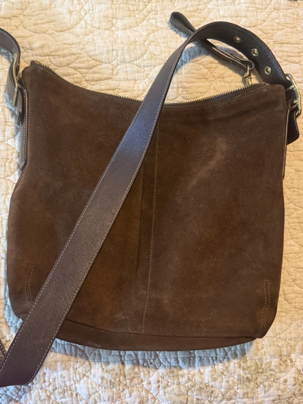 Coach Brown Suede Shoulder Bag with Leather Strap